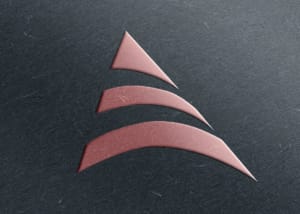 A red arrow logo on a black background.